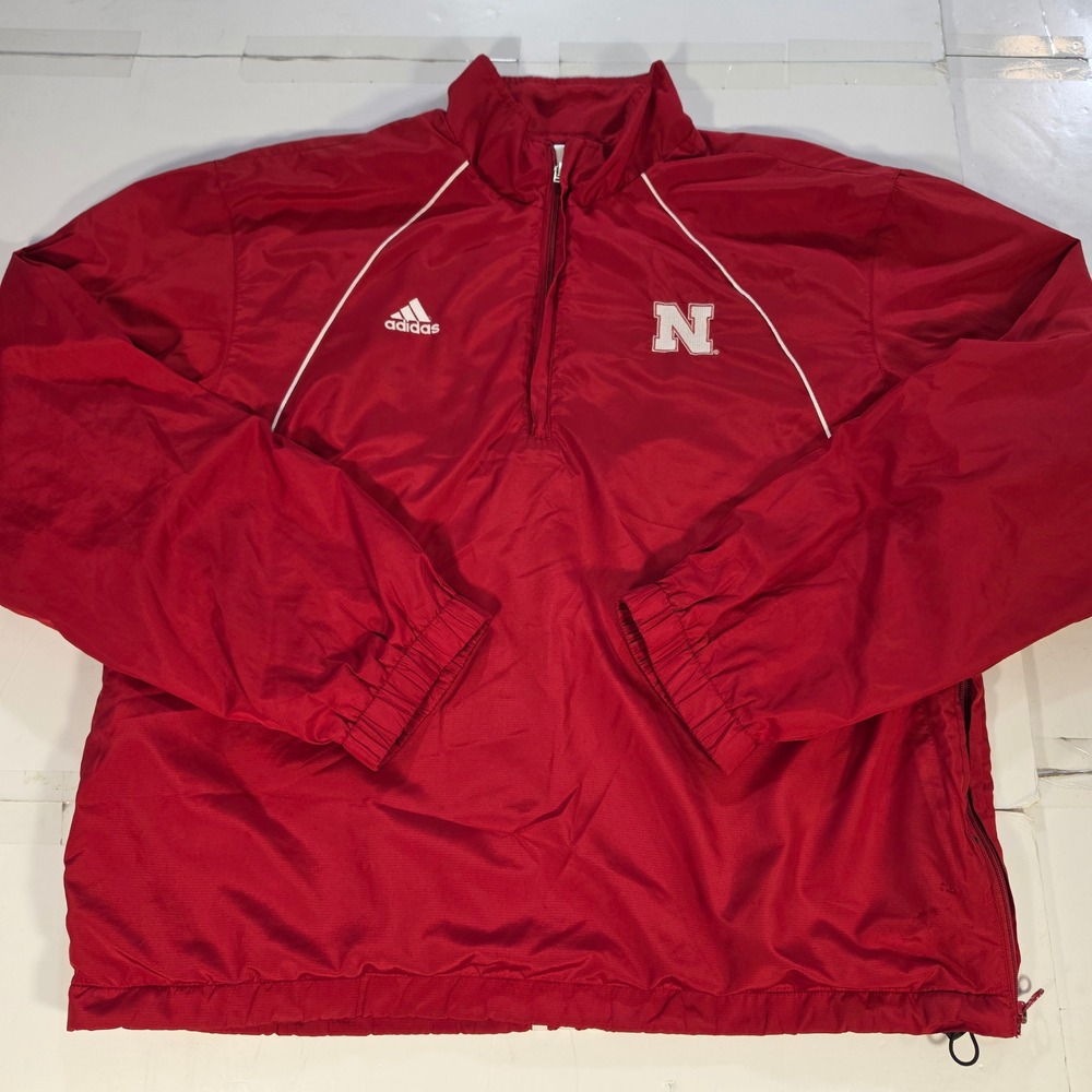 Adidas Nebraska Cornhuskers Quarter Zip Windbreaker Red Pullover Jacket XL